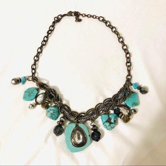 Laura Ashley turquoise beaded statement necklace - Picture 1 of 8